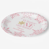 Winter Onederland Pink Snowflake 1. Geburtstag Pappteller (Schrägansicht)