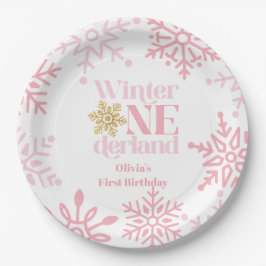 Winter Onederland Pink Snowflake 1. Geburtstag Pappteller