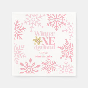 Winter Onederland Pink Snowflake 1. Geburtstag Serviette