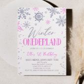 Winter ONEderland Pink Snowflake Birthday Party Einladung