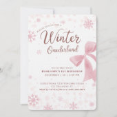 Winter Onederland Pink Snowflake Bow 1st Birthday Einladung (Vorderseite)