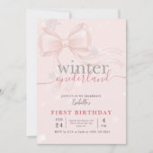 Winter Onederland Pink Snowflake Bow 1st Birthday Einladung (Vorderseite)