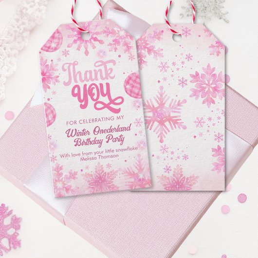 Winter Onederland Pink Snowflake Erster Geburtstag Geschenkanhänger