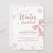 Winter Onederland Pink Snowflake First Birthday Einladung (Vorderseite)