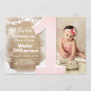Winter Onederland Pink Snowflake Girl 1. Geburtsta Einladung
