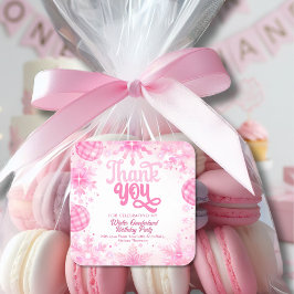 Winter Onederland Pink Snowflakes Danke Quadratischer Aufkleber