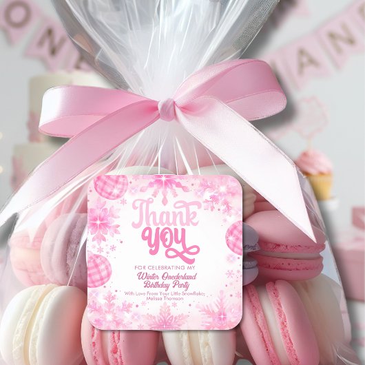 Winter Onederland Pink Snowflakes Danke Quadratischer Aufkleber