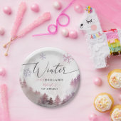 Winter ONEderland Pink Snowy Mountain Geburtstag Pappteller (Party)