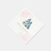Winter Onederland Pink Snowy Pine Trees Serviette (Ecke)
