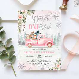Winter ONEderland Pink Truck Girl 1st Birthday Einladung
