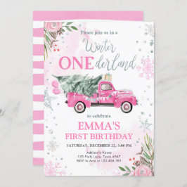 Winter Onederland Pink Truck Girl Erster Geburtsta Einladung