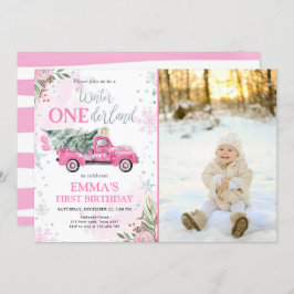 Winter Onederland Pink Truck Girl Erster Geburtsta Einladung