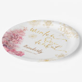 Winter Onederland Pink und Gold Snowflake Pappteller (Schrägansicht)