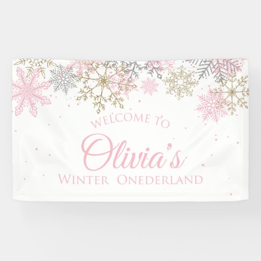 Winter Onederland Pink und Gold Willkommens-Banner Banner (Horizontal)