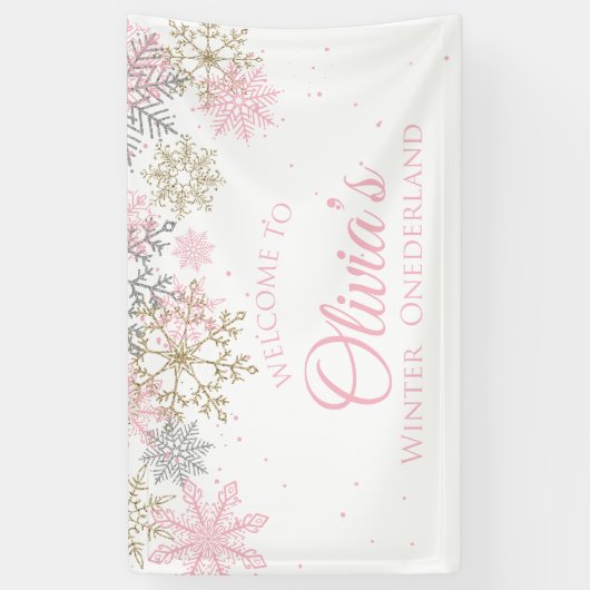 Winter Onederland Pink und Gold Willkommens-Banner Banner (Vertikal)