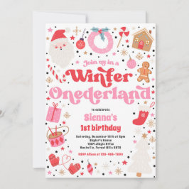 Winter ONEderland Pink Weihnachten Geburtstagspart Einladung