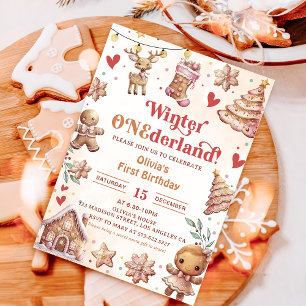 Winter Onederland Pink Weihnachts-Cookie Einladung