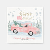 Winter Onederland Pinker LKW Erster Geburtstag Serviette (Vorderseite)