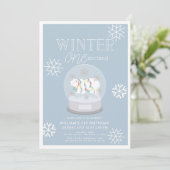 Winter Onederland Polar Bear Blue 1. Geburtstag Einladung (Stehend Vorderseite)