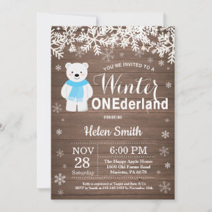 Winter Onederland Polar Bear Boy 1. Geburtstag Einladung