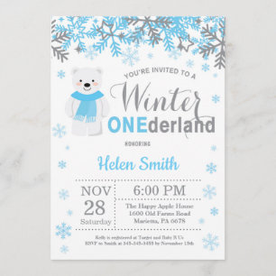 Winter Onederland Polar Bear Boy 1. Geburtstag Einladung