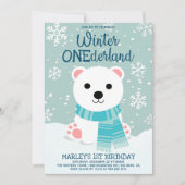 Winter ONEderland Polar Bear Erster Geburtstag Einladung (Vorderseite)