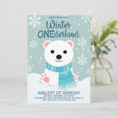 Winter ONEderland Polar Bear Erster Geburtstag Einladung (Stehend Vorderseite)