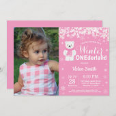 Winter Onederland Polar Bear Girl 1. Geburtstag Einladung (Vorne/Hinten)