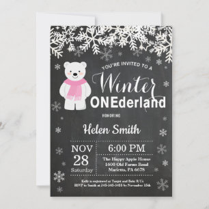 Winter Onederland Polar Bear Girl 1. Geburtstag Einladung
