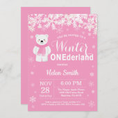 Winter Onederland Polar Bear Girl 1. Geburtstag Einladung (Vorne/Hinten)