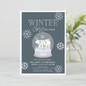 Winter Onederland Polar Bear Navy 1. Geburtstag Einladung (Stehend Vorderseite)