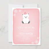 Winter Onederland Polar Bear Pink Erster Geburtsta Magneteinladung (Vorderseite)