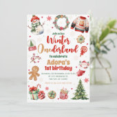 Winter ONEderland Red Christmas Birthday Einladung (Stehend Vorderseite)