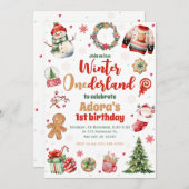 Winter ONEderland Red Christmas Birthday Einladung (Vorne/Hinten)