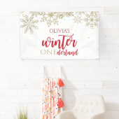 Winter ONEderland Red Gold Glitzer Snowflakes Banner (Insitu)
