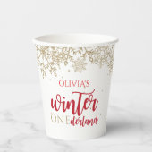 Winter ONEderland Red mit Gold Snowflake Geburtsta Pappbecher (Vorderseite)