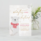 Winter Onederland Red Polar Bear Geburtstag Einladung (Stehend Vorderseite)