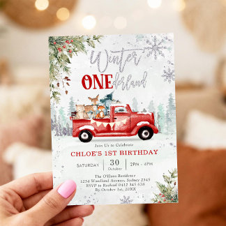 Winter ONEderland Red Truck 1st Birthday Invitatio Einladung