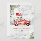 Winter ONEderland Red Truck Birthday Invitation Einladung (Vorderseite)