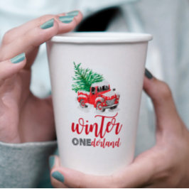 Winter Onederland Red Truck Erster Geburtstag Pappbecher