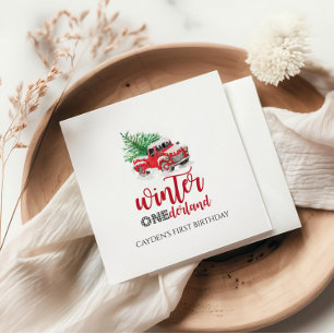 Winter Onederland Red Truck Erster Geburtstag Serviette