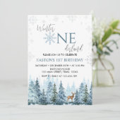 Winter Onederland Reindeer zum Geburtstag Einladun Einladung (Stehend Vorderseite)