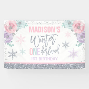 Winter ONEderland Rosa 1. Geburtstagsdekorationen Banner