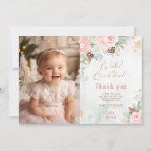 Winter Onederland Rosa Foto Dankeschön Karte (Vorderseite)