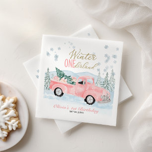 Winter Onederland Rosa LKW Erste Geburtstagsfeier Serviette
