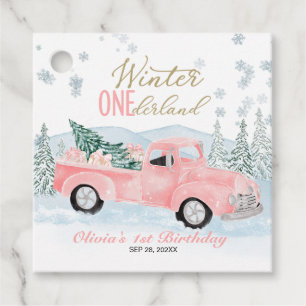 Winter Onederland Rosa LKW Erster Geburtstag Geschenkanhänger