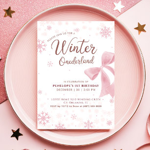 Winter Onederland Rosa Schneeflocken-Schleife 1. G Einladung