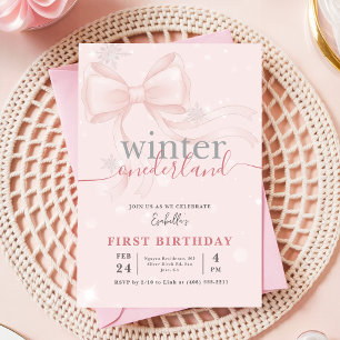Winter Onederland Rosa Schneeflocken-Schleife 1. G Einladung