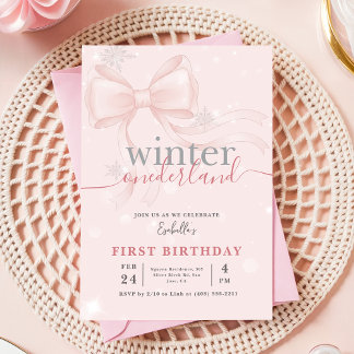 Winter Onederland Rosa Schneeflocken-Schleife 1. G Einladung