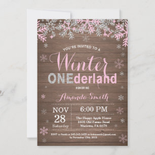Winter Onederland Rosa Silber Mädchen 1. Geburtsta Einladung